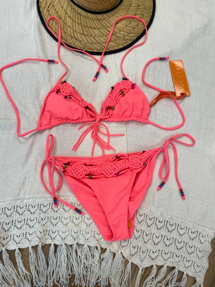 Hale Bob 2 PC Beaded Bikini Swimsuit Set Pink Top (S) Bottom ( M) 2SPM9100 - Image 1 of 1