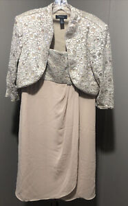 RM RICHARDS 2 PIECE JACKET DRESS SIZE 16 CHAMPAGNE IN COLOR NWT SEQUIN