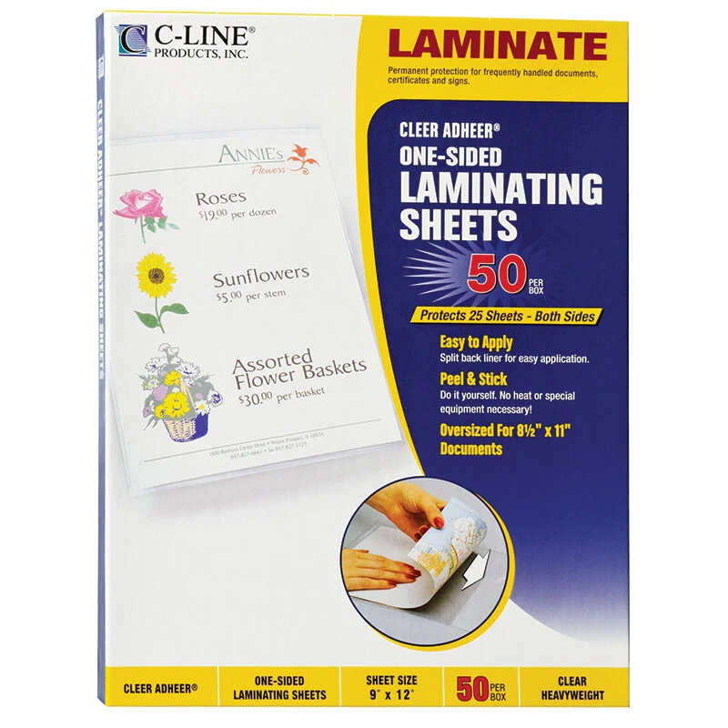 C-Line Heavyweight Cleer Adheer Laminating Sheets, Clear, 9" x 12", Box of 50 - Image 1 of 1