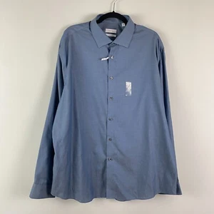 Calvin Klein Striped Dress Shirt Mens 18 36/37 Solid Blue Cotton - Picture 1 of 13