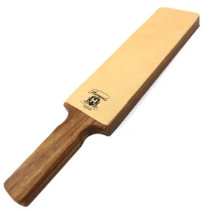 Leather Strop-Professional Barber Paddle Strop Wood Handle for Cut throat Razors - Picture 1 of 6