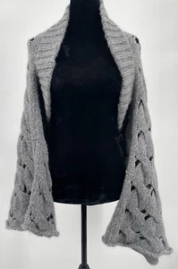 United Colors Of Benetton Womens Shrug Sweater Small Gray Open Knit Lambswool - Picture 1 of 14