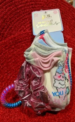 P.S. Aeropostale 10 pares - Niñas - Calcetines No Show - M (4-6.5) y Scrunchie - "NUEVO" (B14) Foto 1 de 4