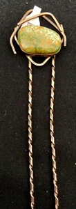 Sterling Silver & Green Stone Southwestern Style 2 Prong Hair Pin - Picture 1 of 4