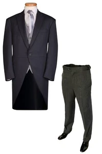 GREY WEDDING TAILCOAT SUIT 2 PIECE ASCOT MORNING WEAR JACKET PINSTRIE TROUSERS - Picture 1 of 7