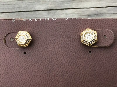 Pendientes Argento Vivo Tono Dorado Pequeño Perno Cristal Poste Oreja Joyería $98 Foto 1 de 4