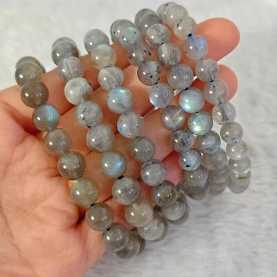 Natur echt Grau Mondstein Kugeln Armband Armkette Heilstein Edelstein Damen - Bild 1 von 3