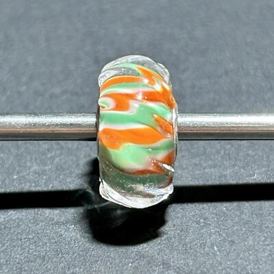 Authentic trollbeads unique ooak glass bead red green white stripes - Image 1 of 4