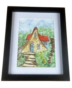 Alida Akers Stil - inspirierter, skurriler Feenhaus Kunst Aquarell Druck Rahmen - Bild 1 von 5