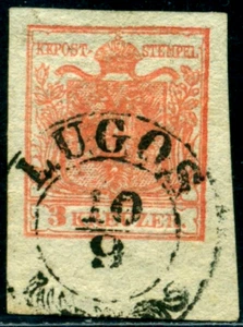 Austria 1850 Lugos Cancel,Sheet margin,Coat of Arms, 3 Krz, used - Picture 1 of 1