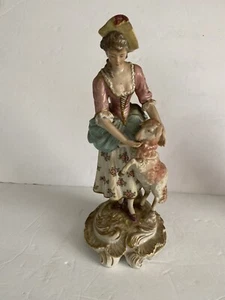 Antique Porcelain De Paris France Beautiful Figure Girl With Lamb Statue Figure - Picture 1 of 12