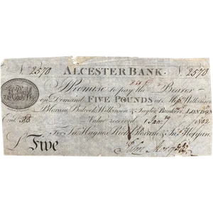 Alcester Bank 1806 £5 banknote Outing 28a - Picture 1 of 4