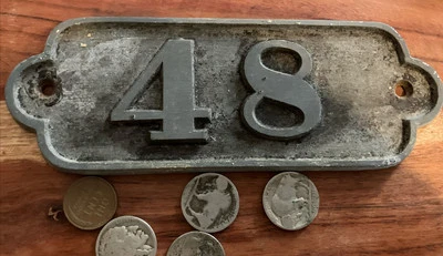 Letrero vintage número "48" placa de puerta de casa metal hierro pesado retro fundido Foto 1 de 4