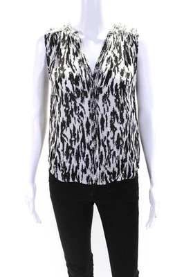 Joie Womens Black White Printed Silk V-Neck Sleeveless Blouse Top Size XS - Image 1 of 4
