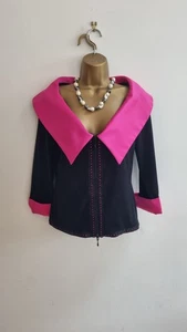 Elegant Joseph Ribkoff Hot Pink And Black Jacket With Crystals Size 12 - Picture 1 of 5