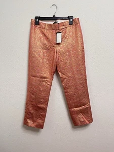 New J. Crew Collection Peach & Gold Metallic Jacquard Pants Women’s Size 6 - Picture 1 of 7