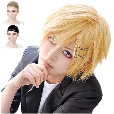 CaseEden Cosplay Perücke kurz 30cm hitzebeständig hellgold blond gold 2er Set - Bild 1 von 4