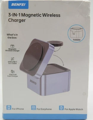 Cargador Inalámbrico Magnético 3 en 1 BENFEI para iPhone 15/14/13/12 Apple Watch Nuevo Foto 1 de 4