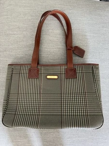 ✅ Vintage Ralph Lauren Polo Canvas Coated Tartan Plaid Tote Leather Handles Rare - Picture 1 of 8