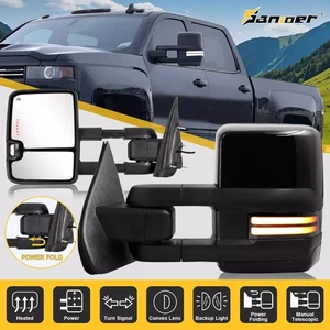 Gloss Black Tow Mirrors Power Fold for 2014-2018 Chevy Silverado GMC Sierra 1500 - Picture 1 of 11