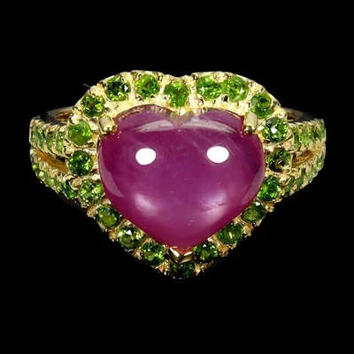 925 Sterling Silver Ring Heart Ruby 11x9mm Chrome Diopside Gemstone Jewelry Sz 7 - Image 1 of 4