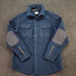 LL Bean Overshirt Men Medium Blue Allagash Fleece Shacket Elbow Patch Snap Up - Picture 1 of 8