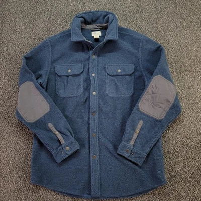 LL Bean Overshirt Men Medium Blue Allagash Fleece Shacket Elbow Patch Snap Up - Image 1 of 4