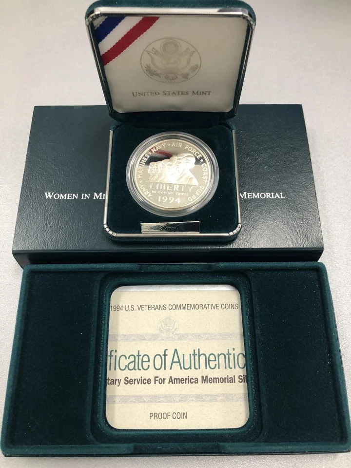 1994 Proof Commemorative Silver Dollar Women in Military Service COA w/Box - Image 1 of 1