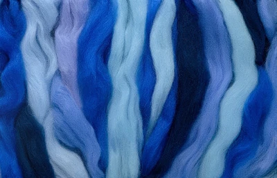 BLUE Wool Fiber  Roving SAMPLER Merino 23 micron Soft wool top, Spin, Felt Craft - Image 1 of 4