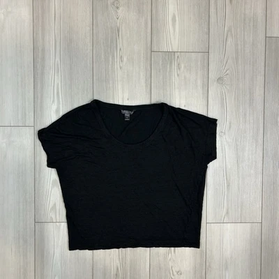 Top cuadrado de lino Banana Republic negro cuello en U manga corta pequeño corte Foto 1 de 4