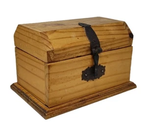 Antique Wood Trunk Treasure Chest Casket Jewelry Box Rustic Primitive Iron - Picture 1 of 24