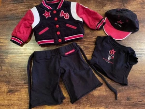 American Girl Doll New York Red & Black Varsity Bomber  Jacket Hat T Shirt Pants - Picture 1 of 6