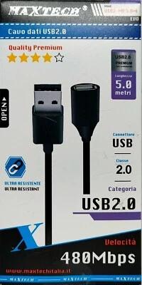 Cavo Prolunga USB 2.0 Maschio/Femmina a Estensione 5 metri - Immagine 1 di 3