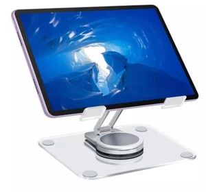Acrylic Tablet Stand with Rotating Base, Foldable Clear Tablet Holder for Desk - Picture 1 of 6