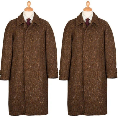 Men Overcoat Long Coats Relax Fit Herringbone Wool Blend Business Wedding Prom - Image 1 of 4