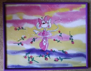 Diddl Diddlina Maus mit Rosen Bild Ballerina lila Rahmen für das Kinderzimmer - Bild 1 von 5