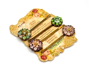 Lovely Michal Negrin Four Hairpins Crystals Jewelry Israel #25# - Picture 1 of 11