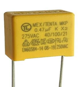 0,47uF 275Vac X2 Sicherheitskondensator 470n 474K 40/100/21 Raster 22mm - Netzfilter - Bild 1 von 6