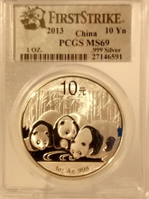 2013 First Strike PCGS Ms69 Silver 1oz. Panda Coin. - Image 1 of 4