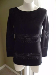 NWT Chelsea & Theodore Black Open Knit Stripes Long Sleeve Sweater - Size Small - Picture 1 of 1