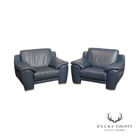 Interline Italia Contemporary Pair of Leather Lounge Chairs Cover