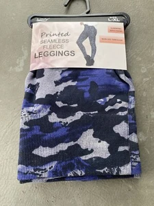 LILDY Women's Seamless Printed Fleece Leggings L-XXL Blue Camouflage New - Picture 1 of 7