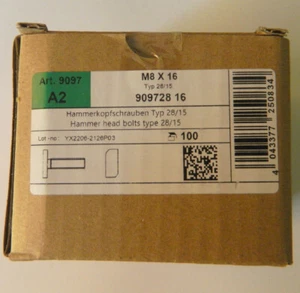 100x Hammerkopfschraube M8x16 Edelstahl A2 Photovoltaik Solarbefestigung  -28/15 - Bild 1 von 2