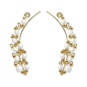 Ear Climbers Ear Crawlers Sweeps Earring Gold with White Pearls #247 - Picture 1 of 2