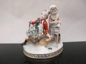 DRESDEN German Porcelain Young WINTER COUPLE Figurine - Picture 1 of 9