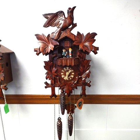 NEW German Hand Carved Schneider 1 Day Cuckoo Clock With Music And Dancers Cover