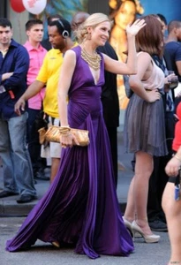 NEW $2995 REEM ACRA ROYAL PURPLE DEEP V SLEEVELESS DRAPED SILK JERSEY GOWN 12 - Picture 1 of 9