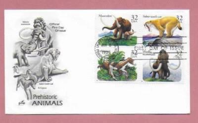 ON SALE; Prehistoric Animals  1996 FDC Block of 4 Stamps Canadian Cancel Mark - Image 1 of 2