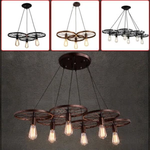 Lámpara de techo de rueda de carro de 3 / 6 lámpara colgante retro lámpara de araña - Imagen 1 de 29