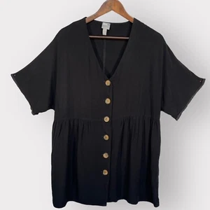 ASOS Blusa Top Donna 6 Nero Bottoni-Fronte Scollo a V Vita Definita Made in UK O59 - Foto 1 di 11